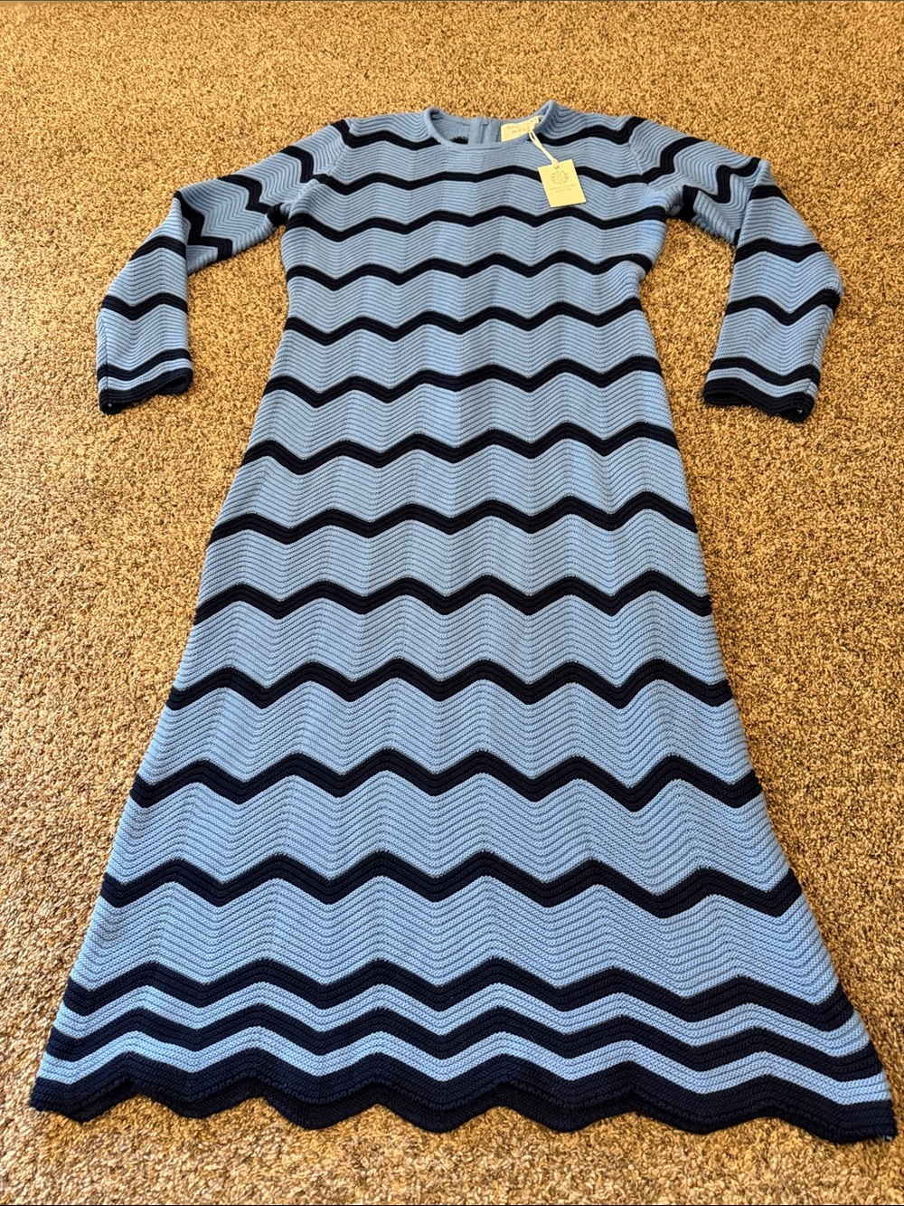 NWT Hyacinth House Women's Blue & Navy Chevron Knit Sweater Midi Dress Size XL
